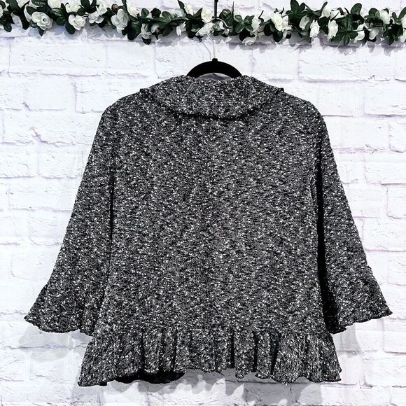 Cynthia Rowley Size Large Boucle Tweet Ruffle Collar Jacket Casual 3/4 Sleeve - Picture 2 of 10